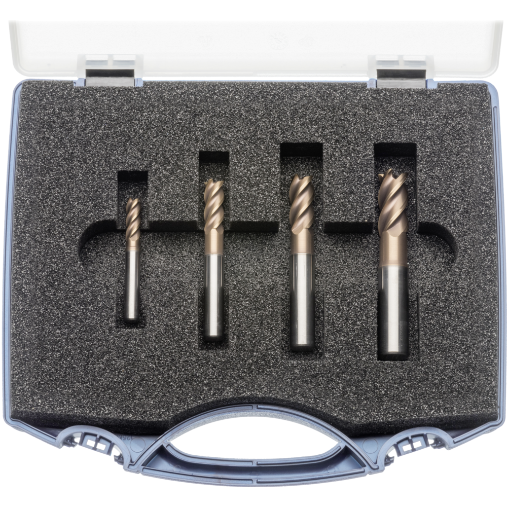 Solid carbide end milling cutter set 40° 6/8/10/12mm, Z=4 RockTec-65