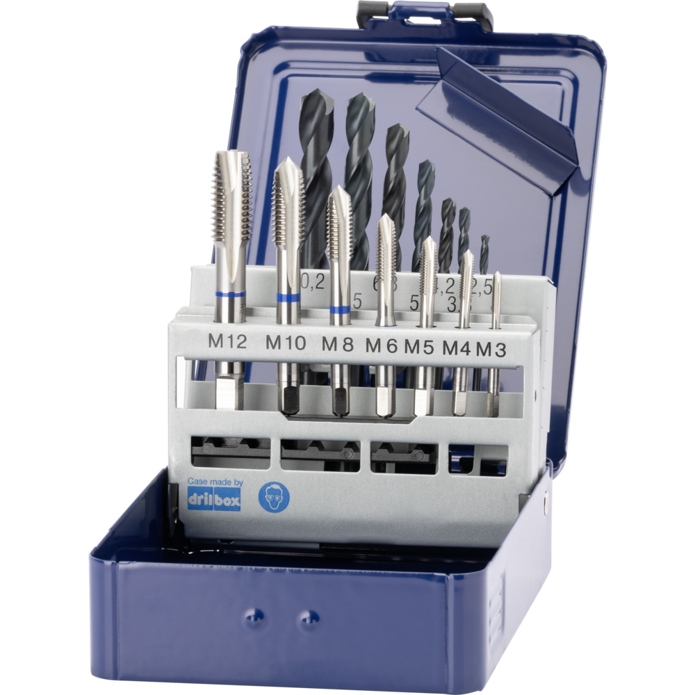 Gewindebohrer- Satz VA M3-12 + Kernlochbohrer