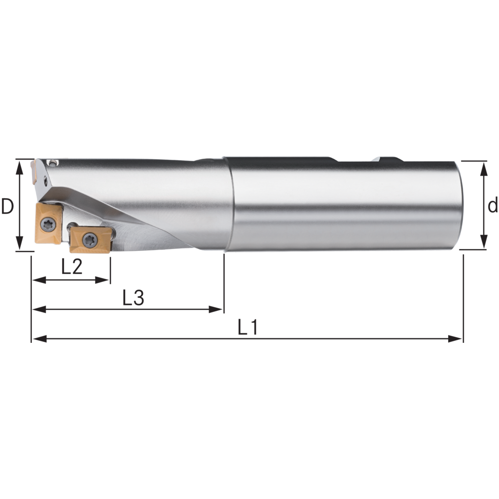 Drill./die sink. cutter 90° 20x180mm, shank 20mm, for 3 index. inserts AP..1003