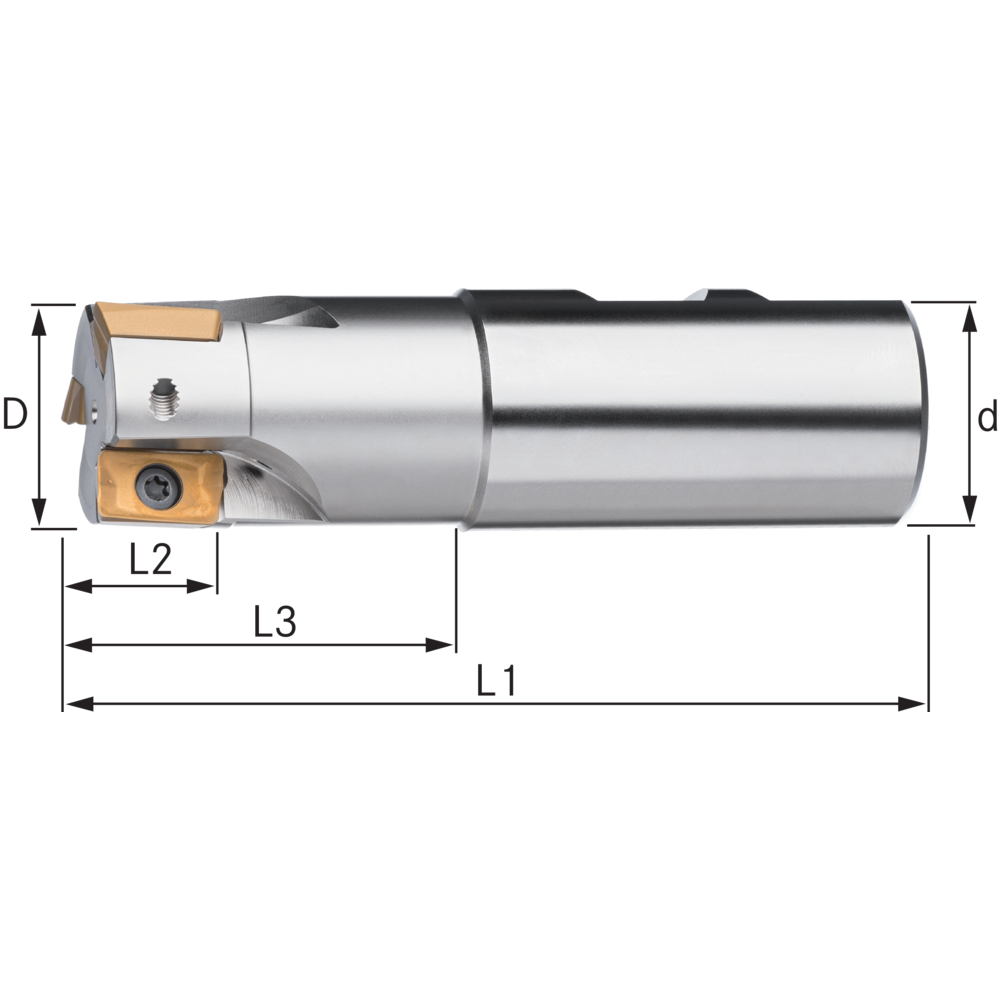End milling cutter 90° 32x200mm, shank 32mm, for 3 indexable inserts AP..1604