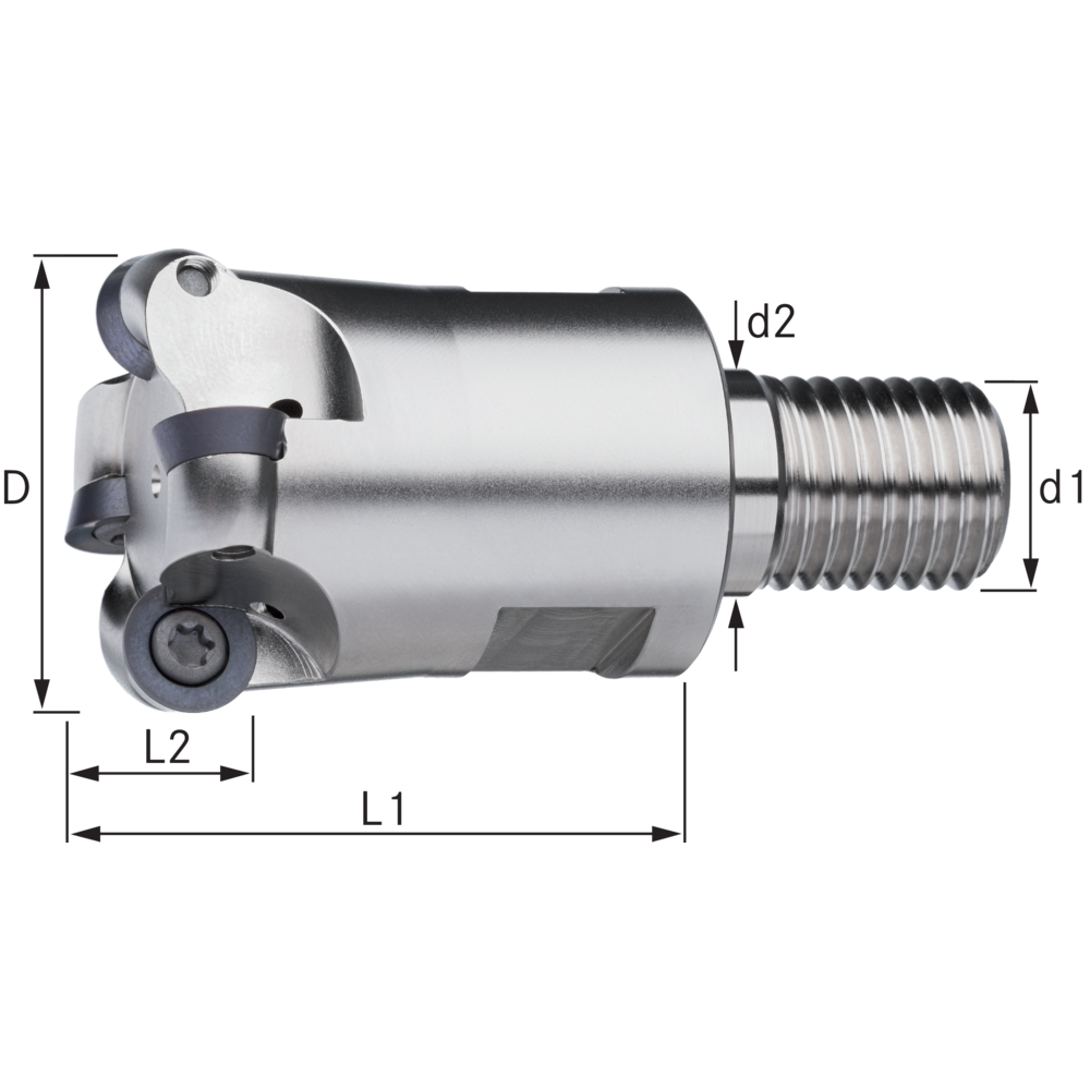 Screw-in milling cutter 10mm/M6, for 2 indexable inserts RD..0501MO.,