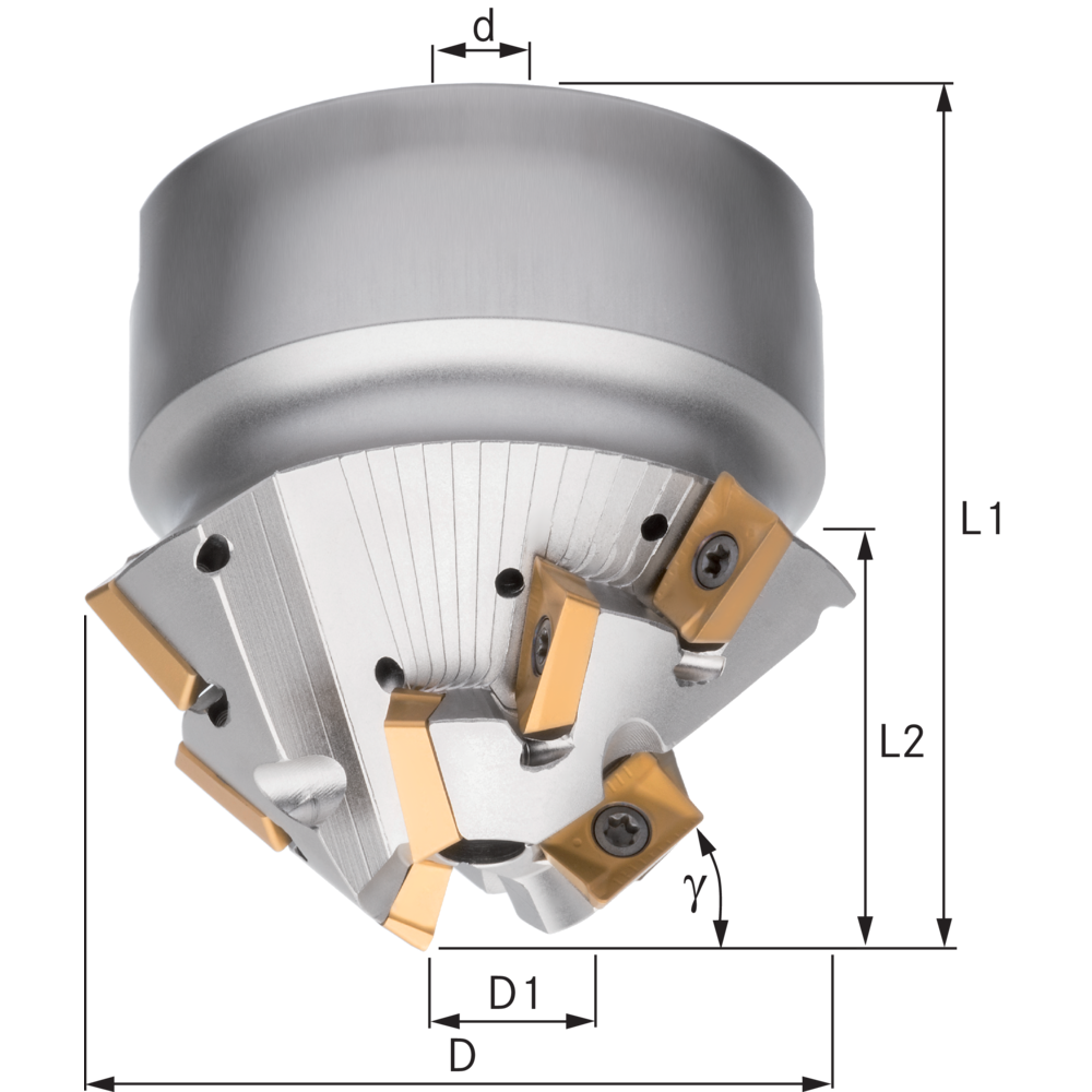 Spiral flute chamfer milling cutter 15° 17x22mm for 9 indexable inserts AP..1003