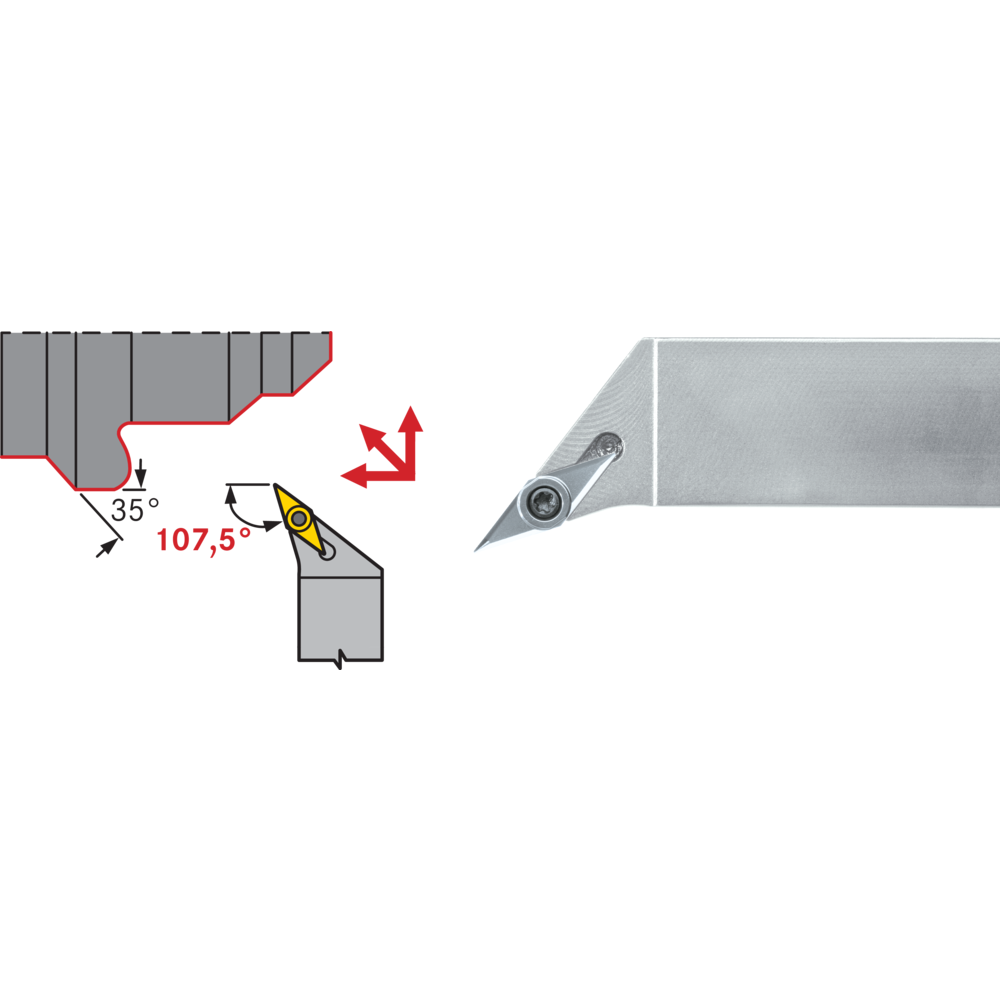 Tool holder SVHC-R 2020 K11, set. angle 107,5°, for turning inserts VC..1103..