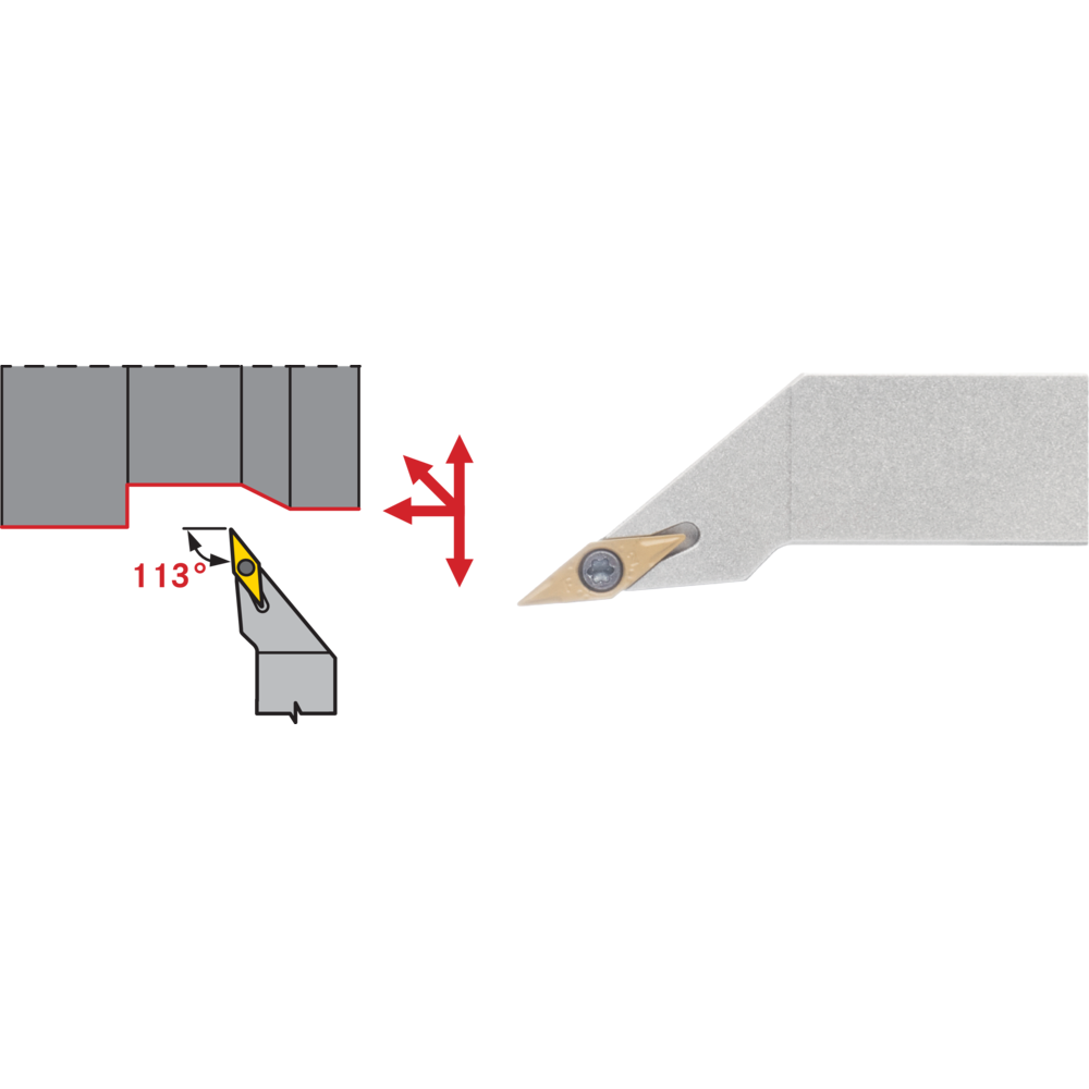 Clamp mount. SVXC-R 0808 D07, setting angle 113°, for turning inserts VC.T0702..