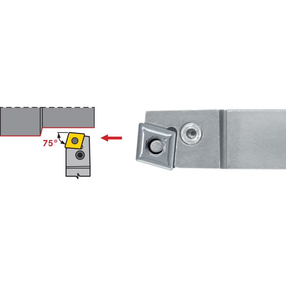 Tool holder PCBN-L 2525 M12, setting angle 75°, for turning inserts CN.1204..