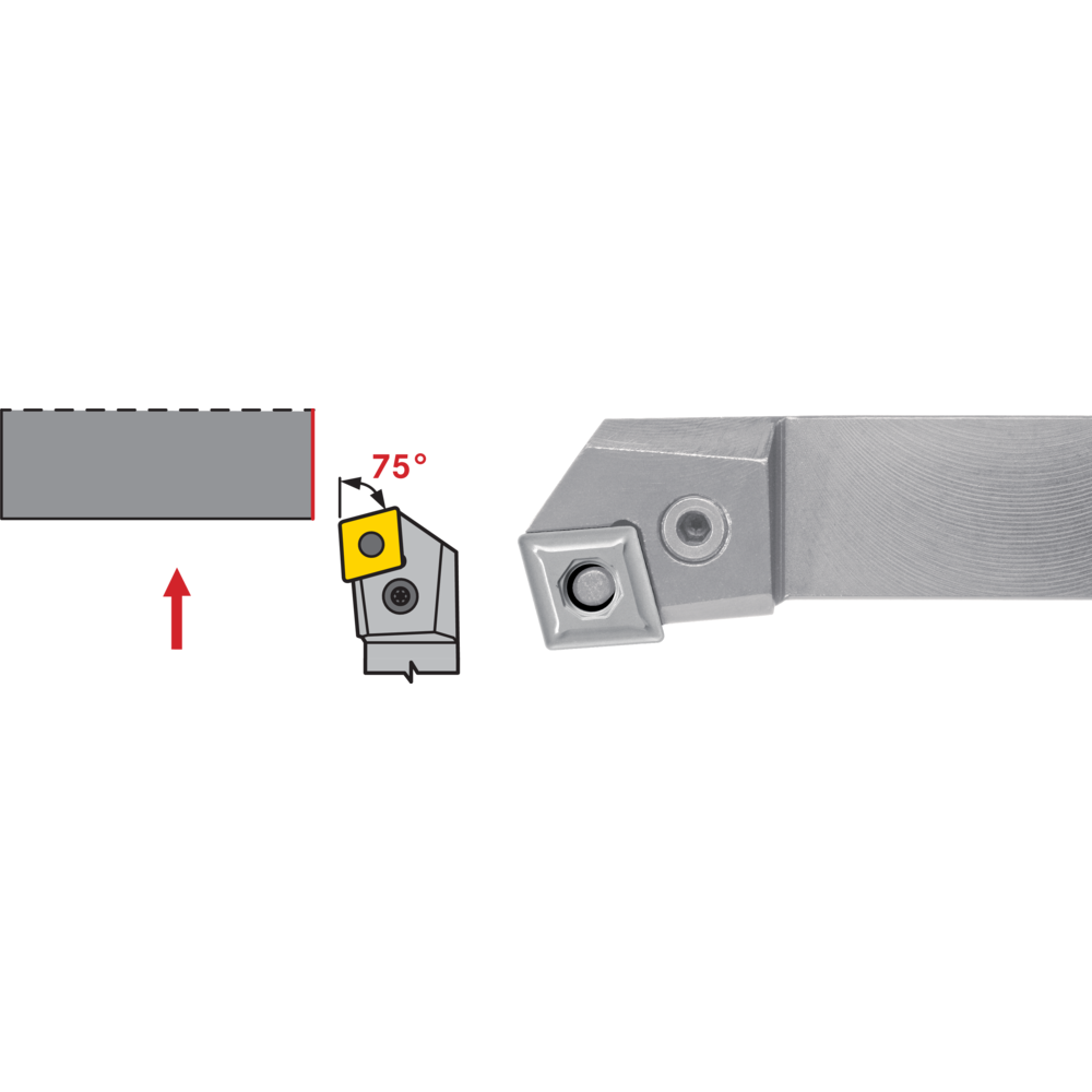 Tool holder PCKN-R 2020 K12, setting angle 75°, for turning inserts CN.1204..