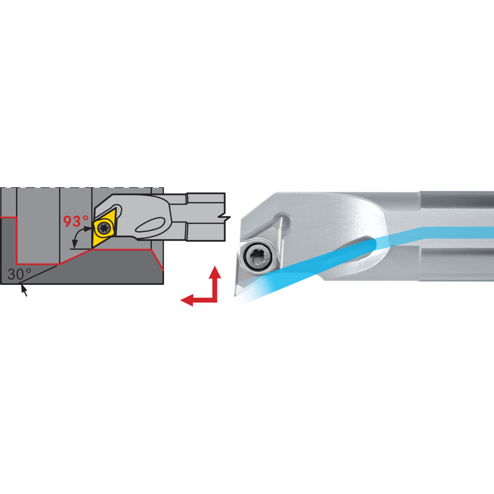Boring bar A10H SDUC-R-07 setting angle 93°, for turning inserts DC..0702.., IC