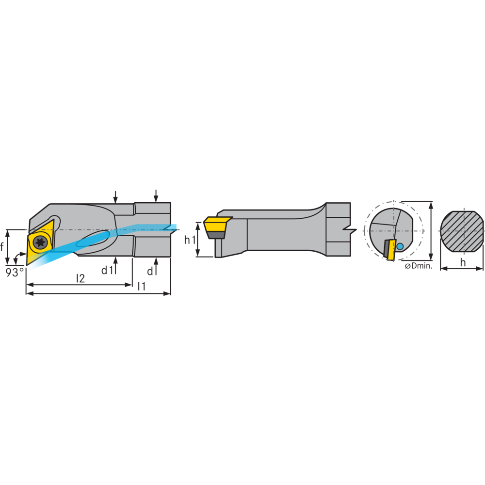 Boring bar A10H SDUC-L-07 setting angle 93°, for turning inserts DC..0702.., IC
