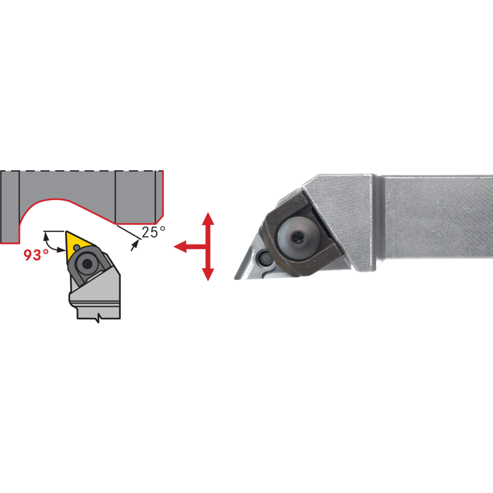 Tool holder MTJN-L 2020 K16, setting angle 93°, for turning inserts TNM.1604..