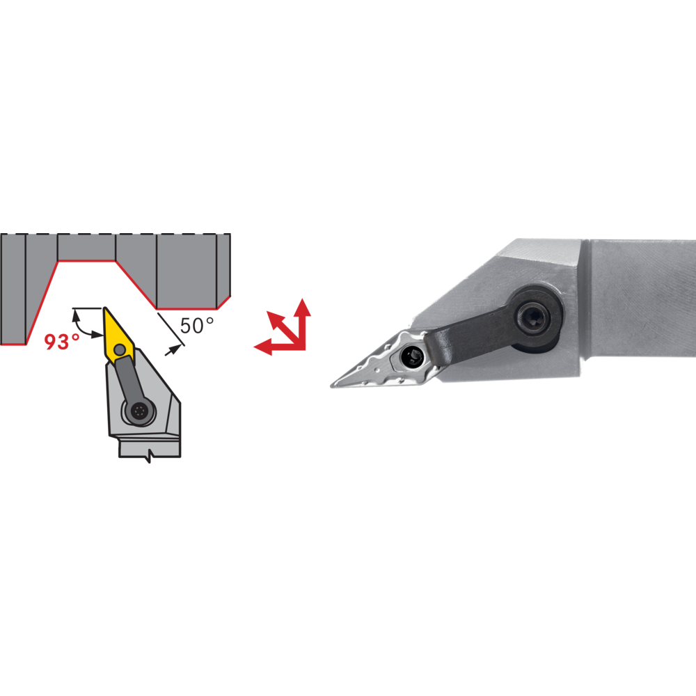 Tool holder MVJN-R 2020 K16, setting angle 93°, for turning inserts VNM..1604..