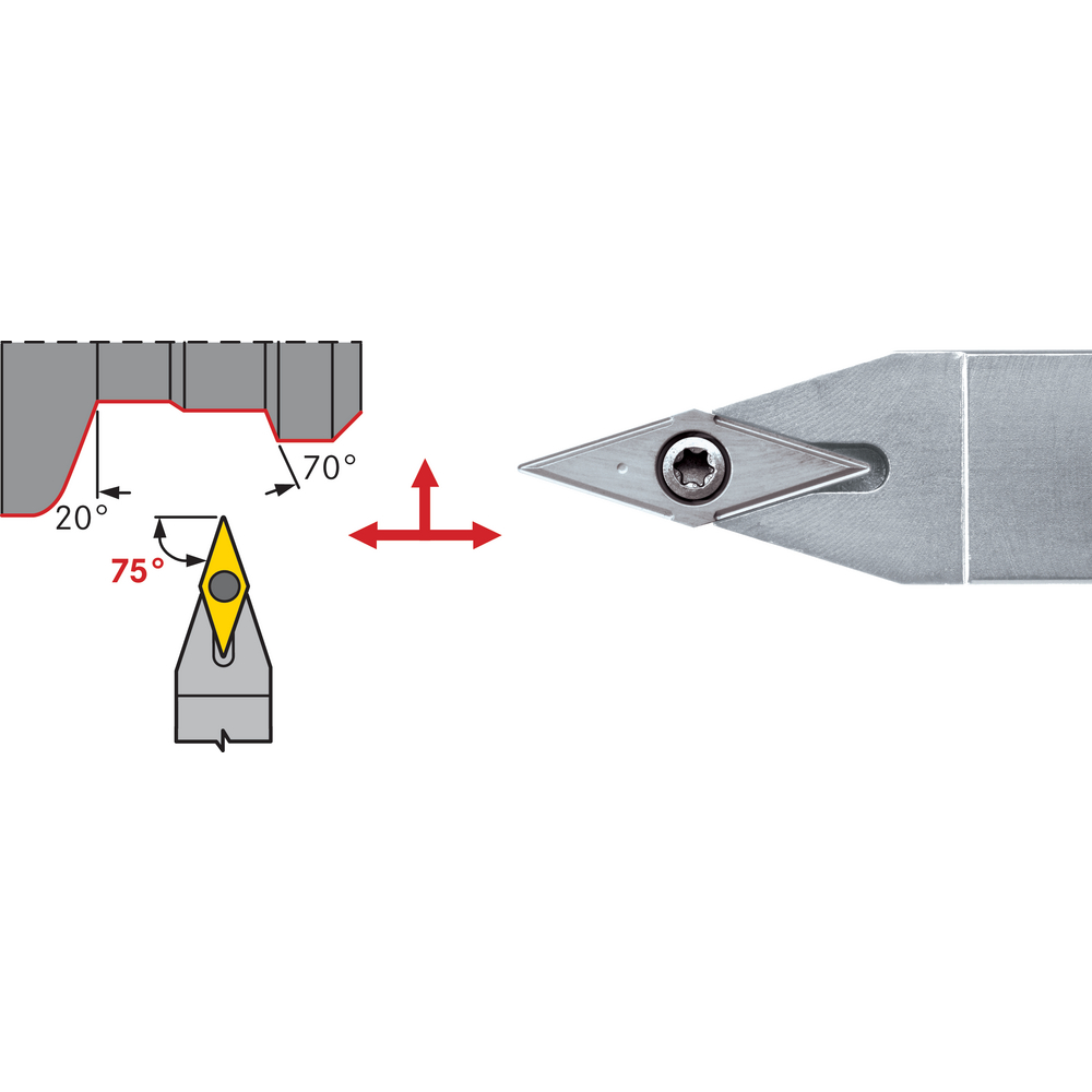 Tool holder SVVB-N 2020 K16, set. angle 72,5°, for turning inserts VBM..1604..