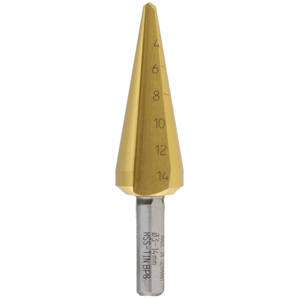 Cone drill HSS No. 0 Ø3-14.0mm (steel/cast iron) TiN