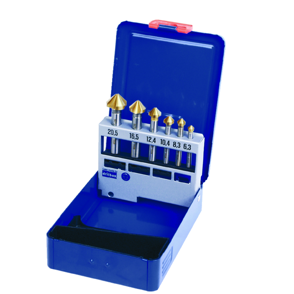 Deburring countersink HSS DIN335C 90° (6-pcs.) 6,3/8,3/10,4/12,4/16,5/20,5) TiN