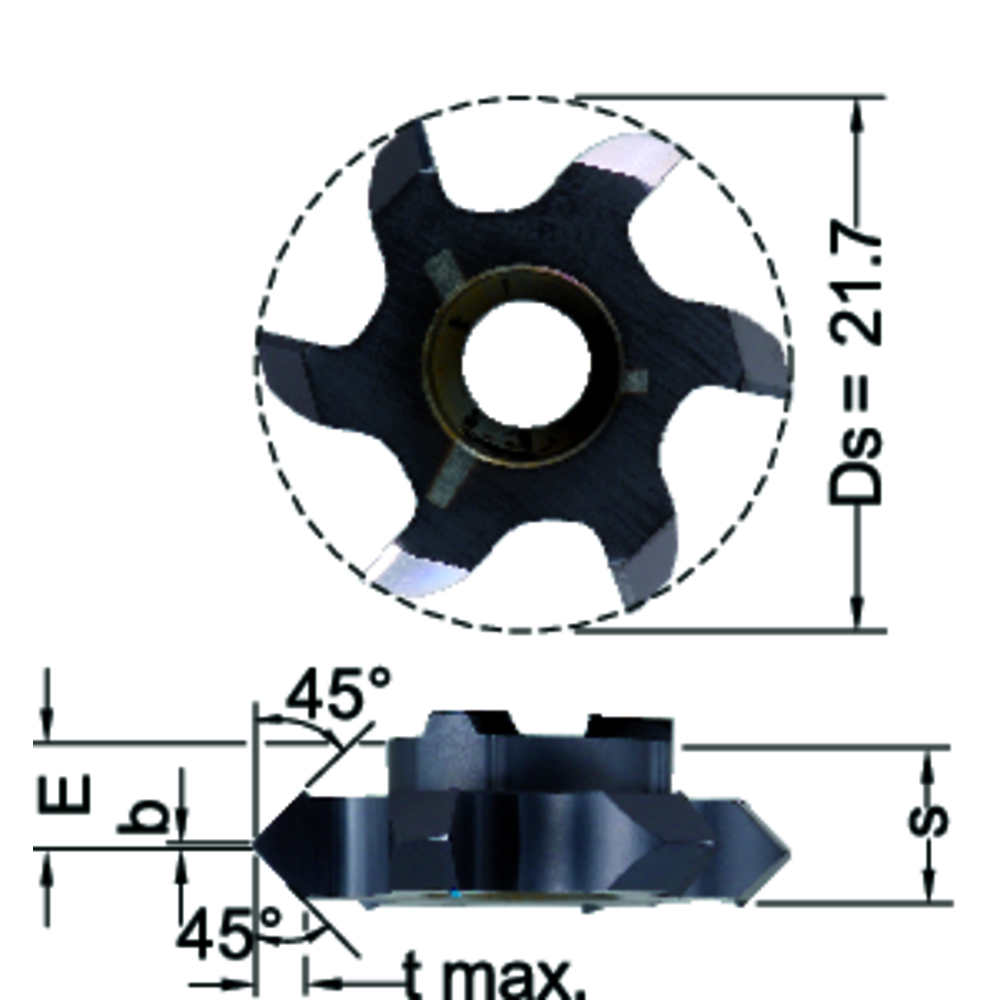 Cutting insert Z622.454.63 front and rear-side b=0,2/tmax=1,9mm Z=6 HC8620