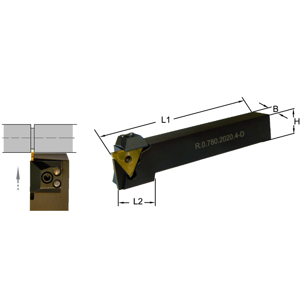 Tool holder L.0.780.2020.2-D 20x20mm recess depth up to 8mm (for DED.02..)