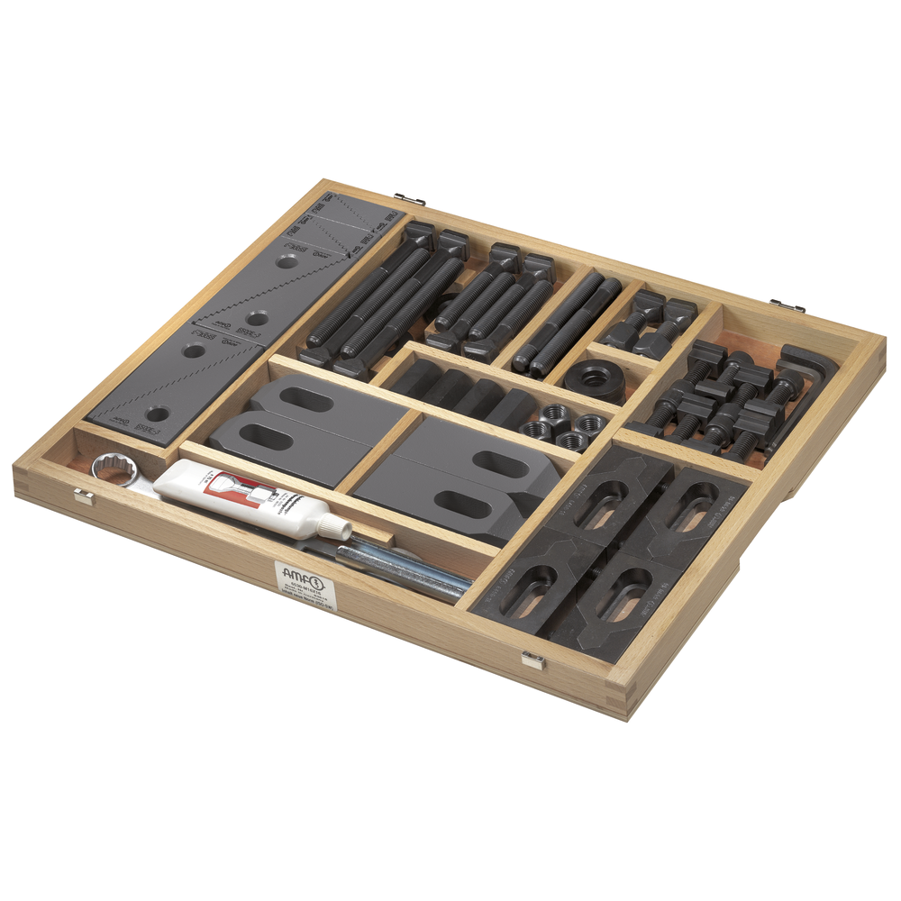Boxed clamping tool set M20x22 with spring type clamp holder (slot width 22mm)