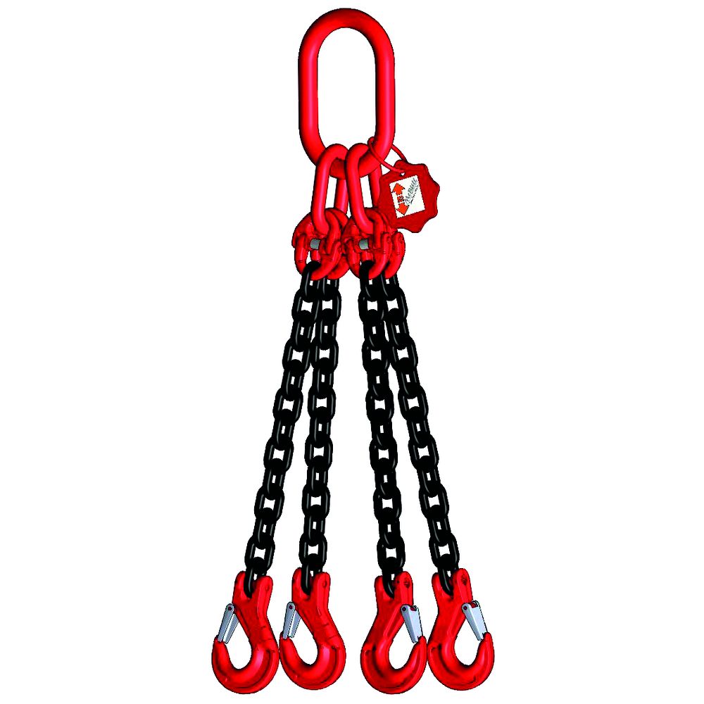 Hook-end chain sling DIN818-4, four-strand 6mm, usable length 2000mm