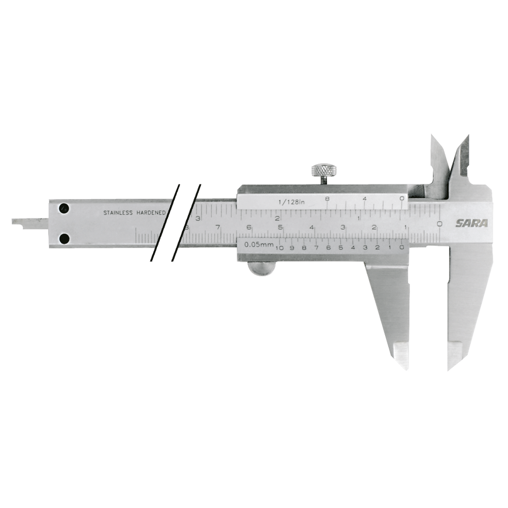 Calliper gauge 150mm (1/128"x0,05mm) lock. screw on top, for left-handed users