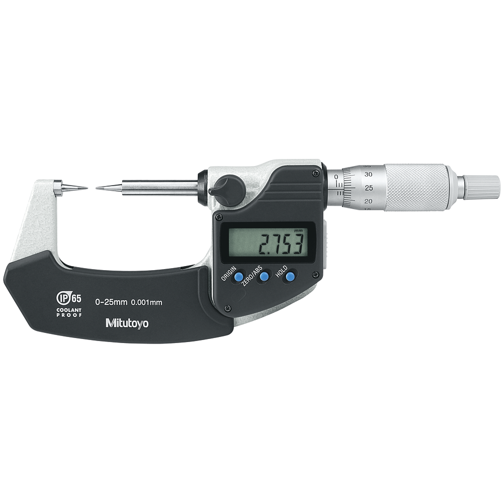 Digital outside micrometer 0-25mm (0,001mm) IP65, with contact elements 15°