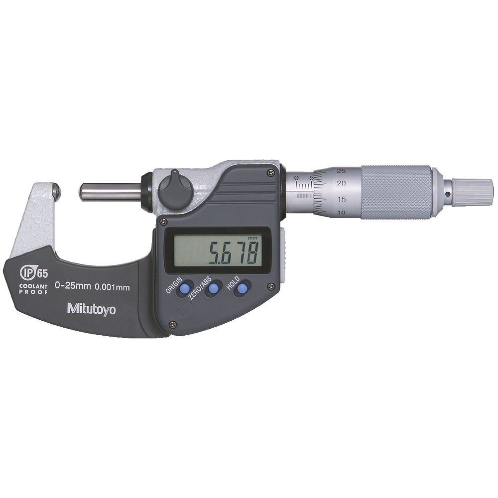 Digital outside micrometer, D1 type B 0-25mm (0,001mm) IP65 meas. face curved