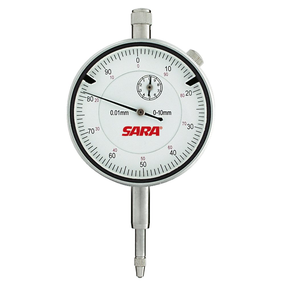 Dial indicator 10mm (0,01mm) outer ring 58mm, with ring clamp
