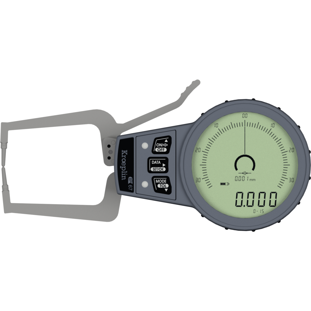 Digital ext. fast display calliper IP67 0-15 mm (0.001 mm) HM ball Ø1.5 mm