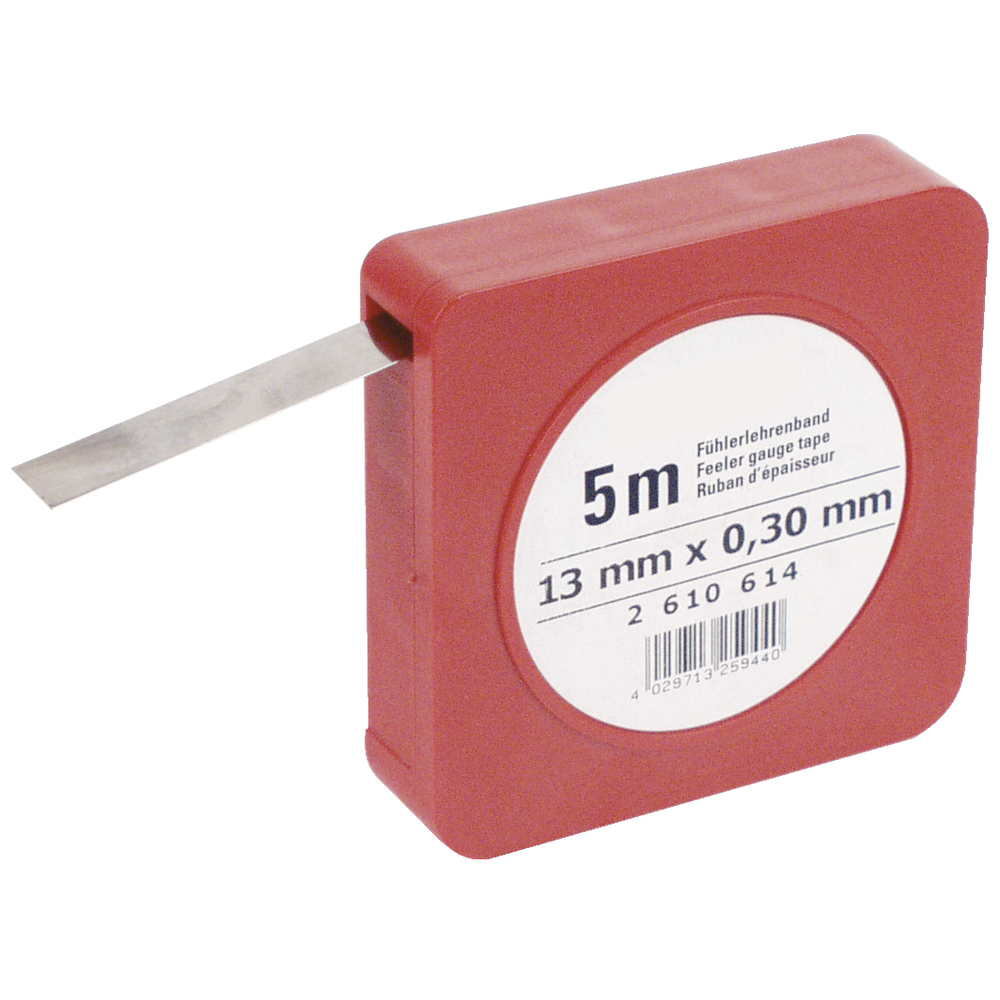 Stainless steel feeler gauge strip 5 m x 12.7 mm in cassette 0.10 mm