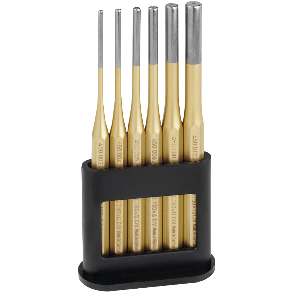 Pin punch DIN6450C 150x10mm 3,0-8,0mm 6-pc. plastic stand