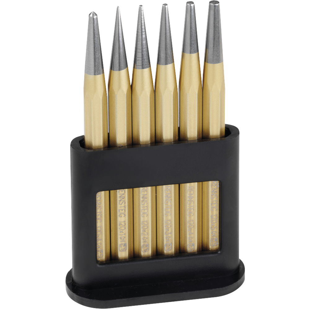 Drift set DIN7255 6-piece (points 1-5mm, 1 centre punch), plastic stand