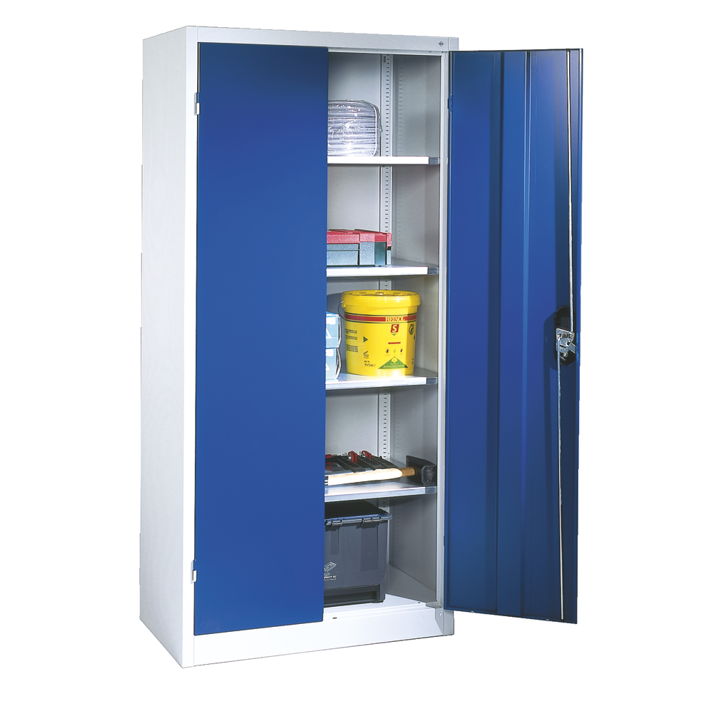 Heavy-duty hinged door cabinet WxDxH: 930x500x1950mm 4 shelves, galvan. RAL7035