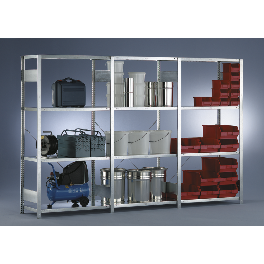 Clip-tog. basic shelv. unit 20x10x4cm,5 shelves, galv., load cap. p. shelf 230kg