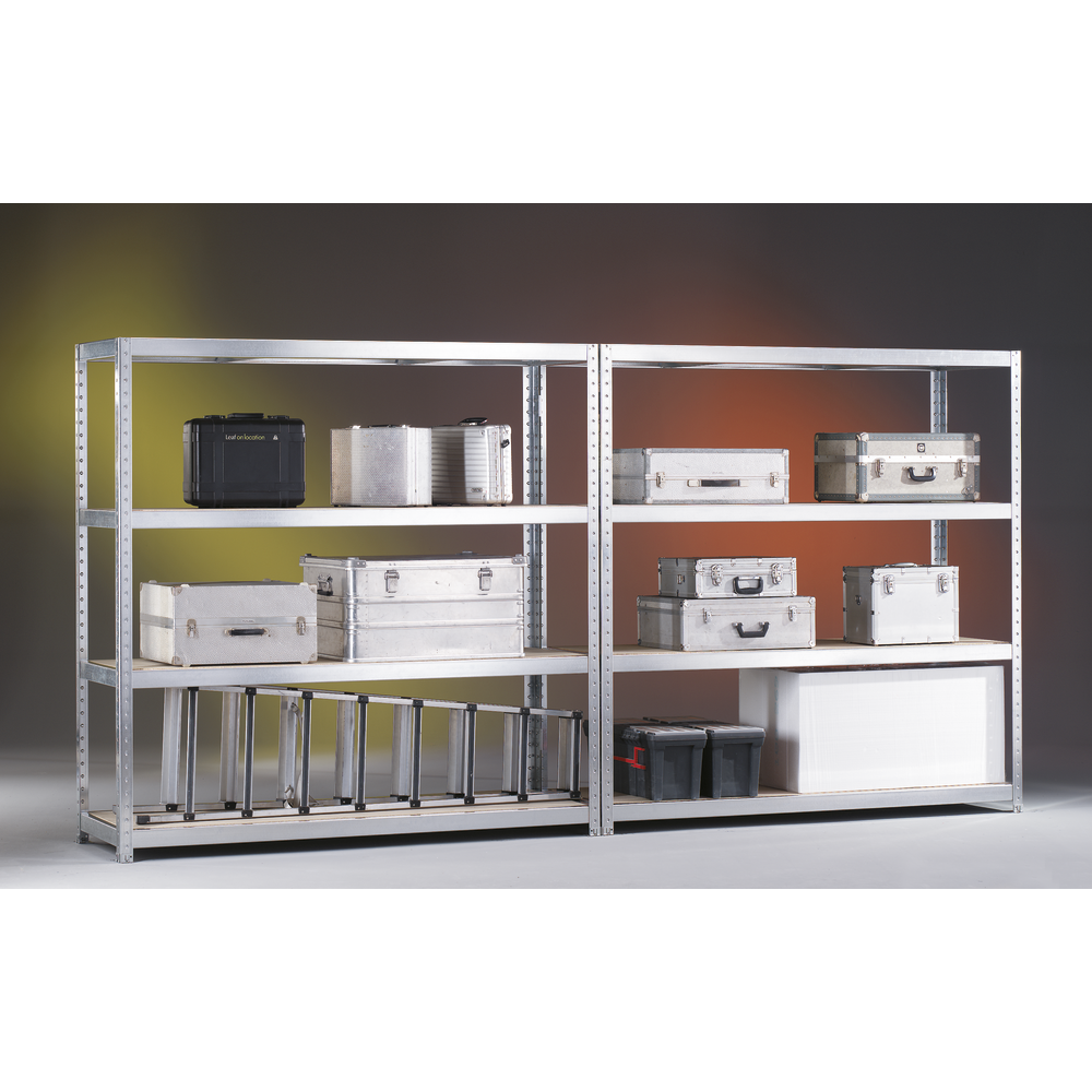 Clip-tog.wide-span shelv.unit 19,7x20x4cm 4 shelves,galv.,load cap.p.shelf 500kg