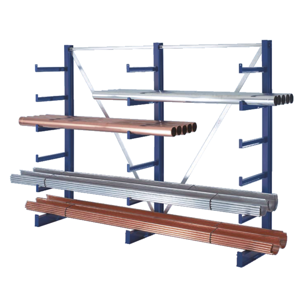 Cant. single shelf 2000x2700x500mm, 3 stands, 6 arms each, arm load cap. 200kg