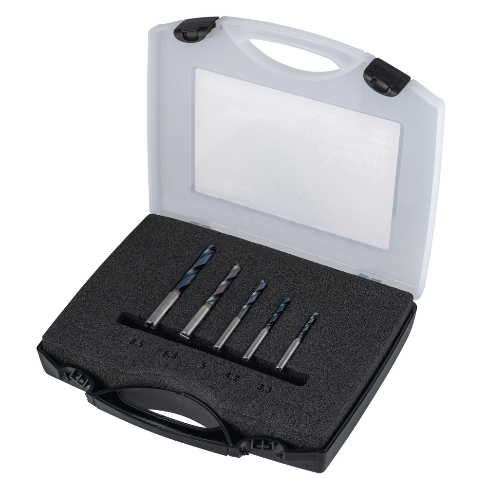 Solid carbide drill set HYP-HPO-5D 3.3-4.2-5.0-6.8-8.5 mm (5 pieces)