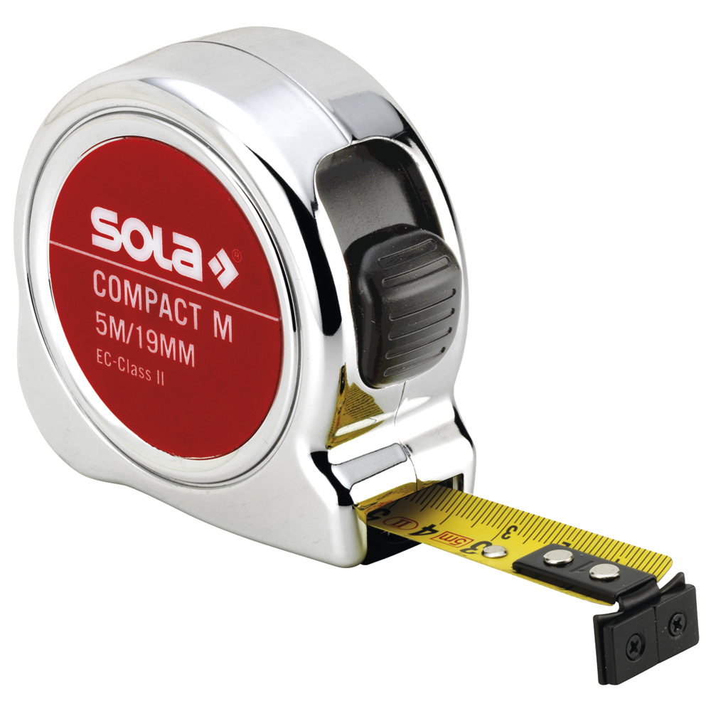 Spring tape measure 5 m, EC Class II, tape width 19 mm, magnetic end hook