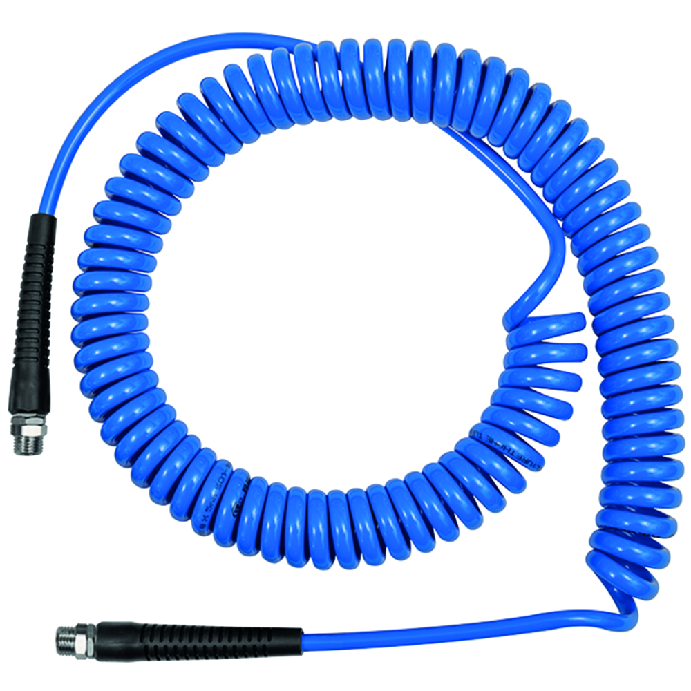 Spiral hose 10 m w/ kink protection and screw connection, PU, G 3/8, hose ø 12x8