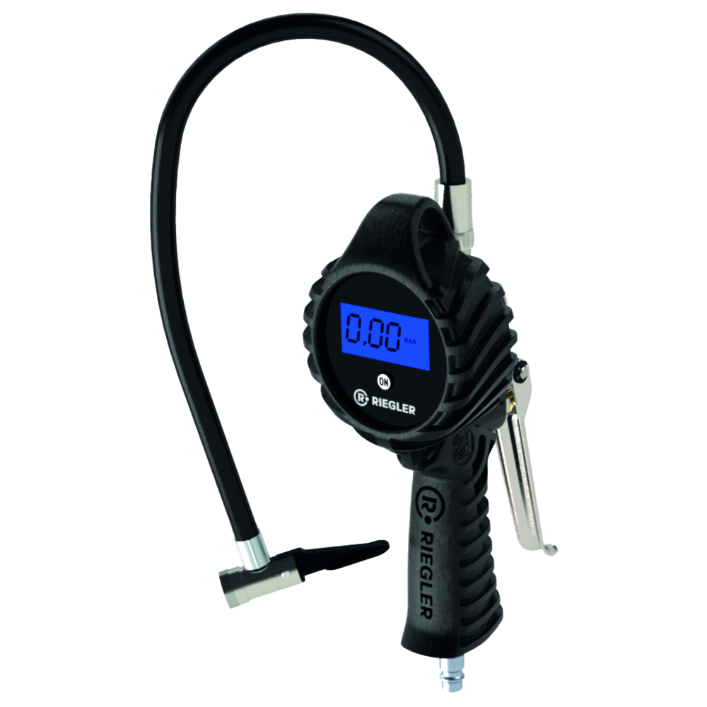 Digital hand-held tyre inflation gauge with lever connector, 0-12 bar/175 psi
