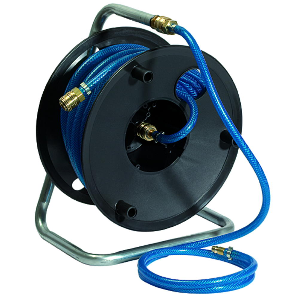 Compressed air hose reel, 20 m PVC hose ø 12x6, one-handed coupling NW 7.2