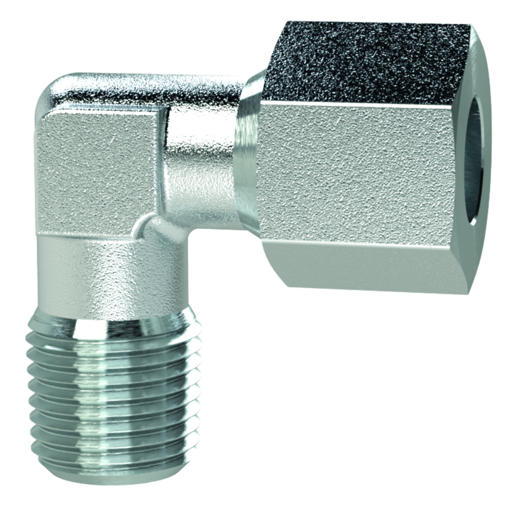 Angled screw-in fitting, M22x1.5, pipe exterior Ø 18 mm, steel, galvanised