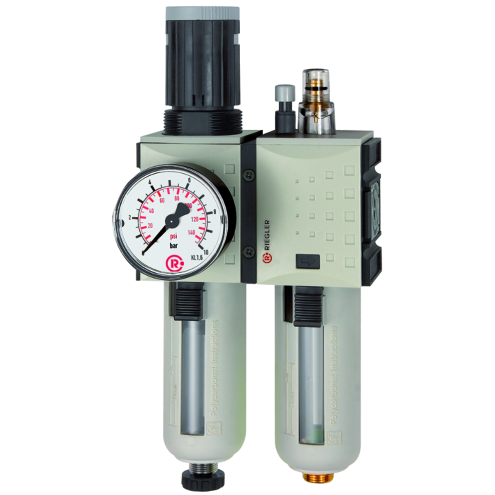 Maintenance unit 2 pc. “FUTURA”, PC container, protect. cage & manometer, G 1/4"