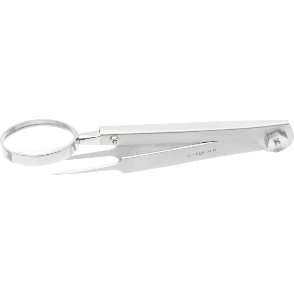 Tweezers with magnifying glass, 110 mm, stainless steel