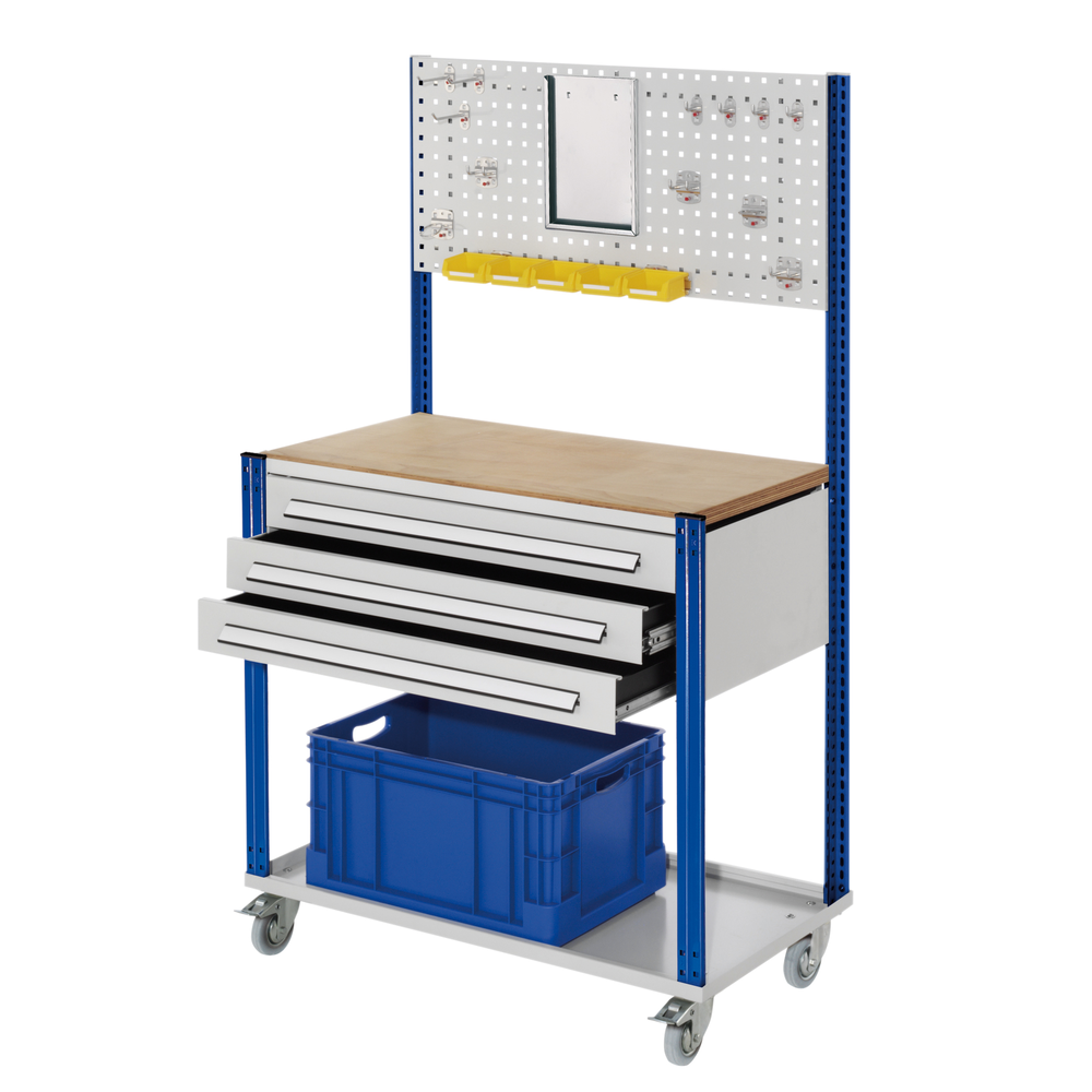 Mobile Arbeitsstation RAL 7035/5010 1730 x 1000 x 500 mm 3 Schublade Lochplatte
