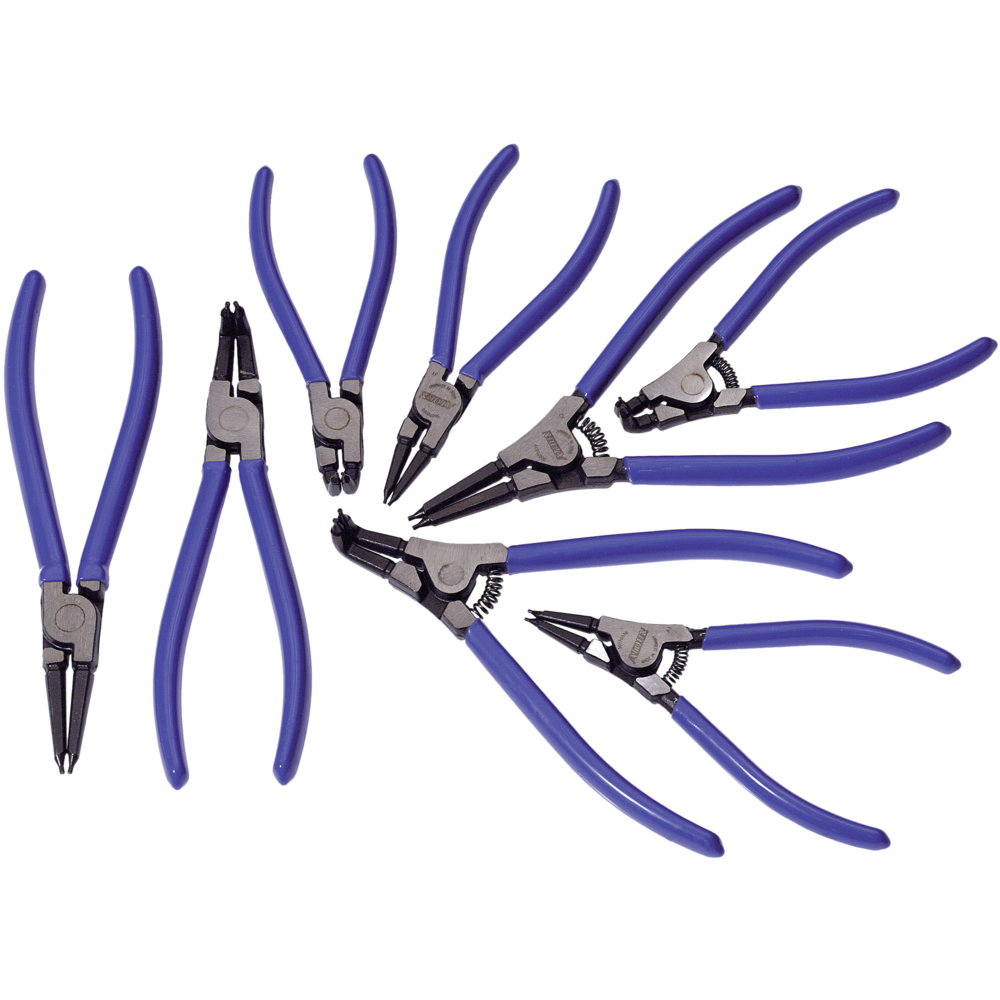 Pliers set for circlips, 8-piece, in box
