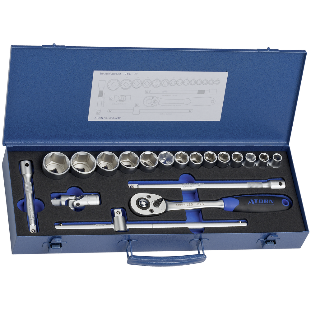 Socket set 1/2", 19-pc.