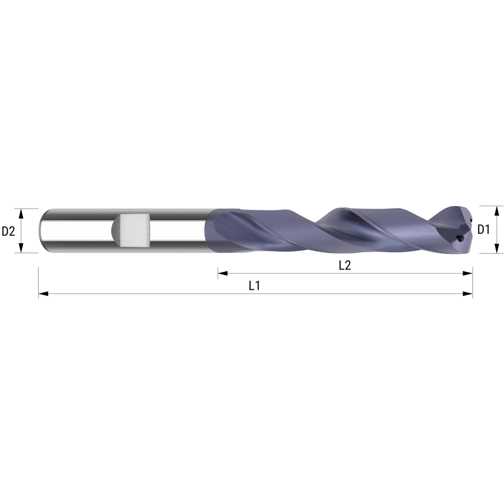 Spiralbohrer VHM DIN6537 5xD ø12,3mm HA TIALN-beschichtet IK