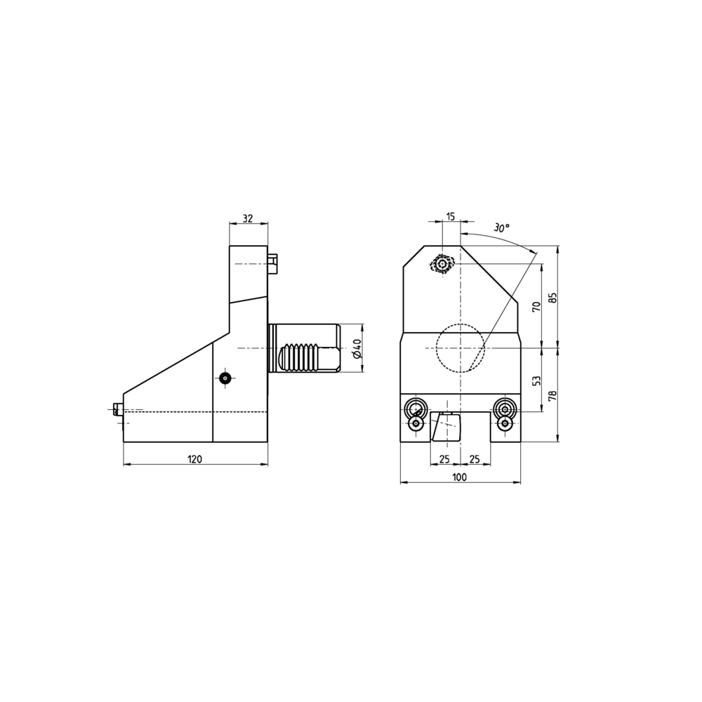 Werkzeughalter, gerade, rechts versetzt Vierkantaufnahme, Kühlmittel extern