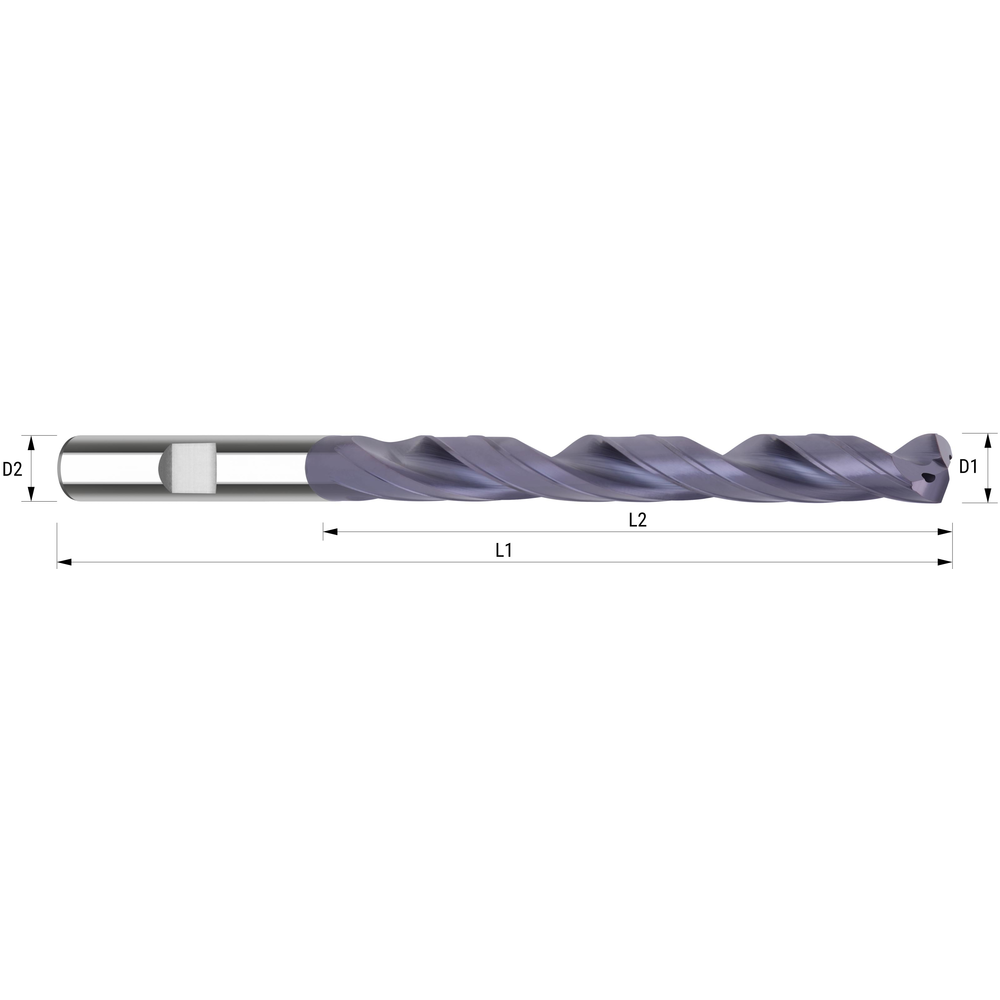Spiralbohrer VHM DIN 6537 8xD ø17,5mm TIALN-beschichtet IK