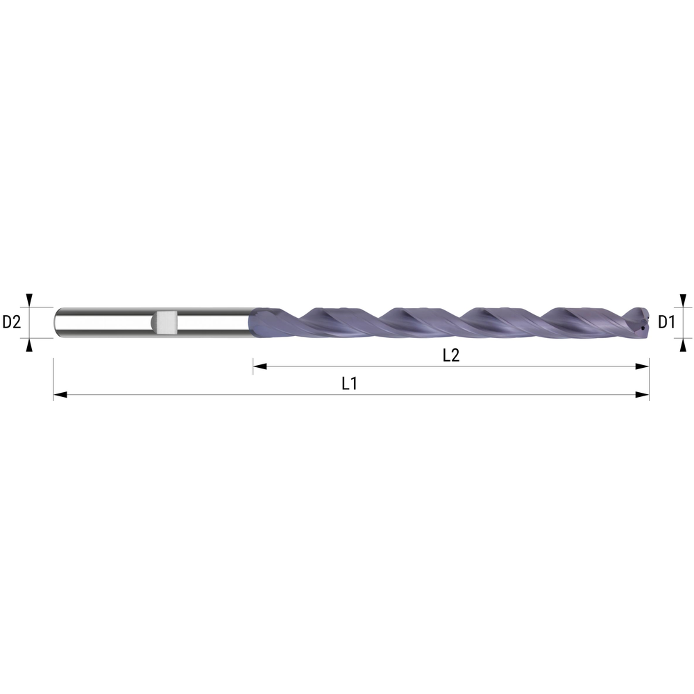 Spiralbohrer VHM 12xD mit IK ø 2,5 mm HATIALN-Beschichtet