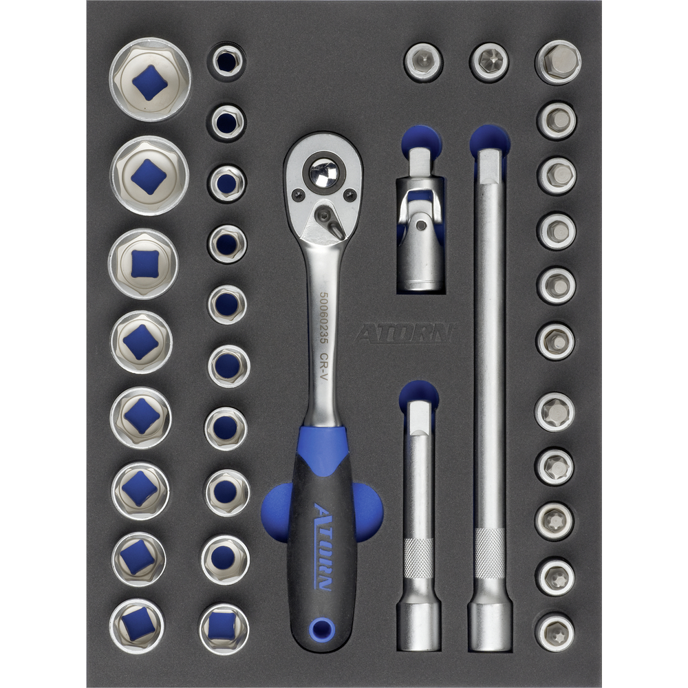 Modular hard-foam inlay, socket set 1/2", 35-piece