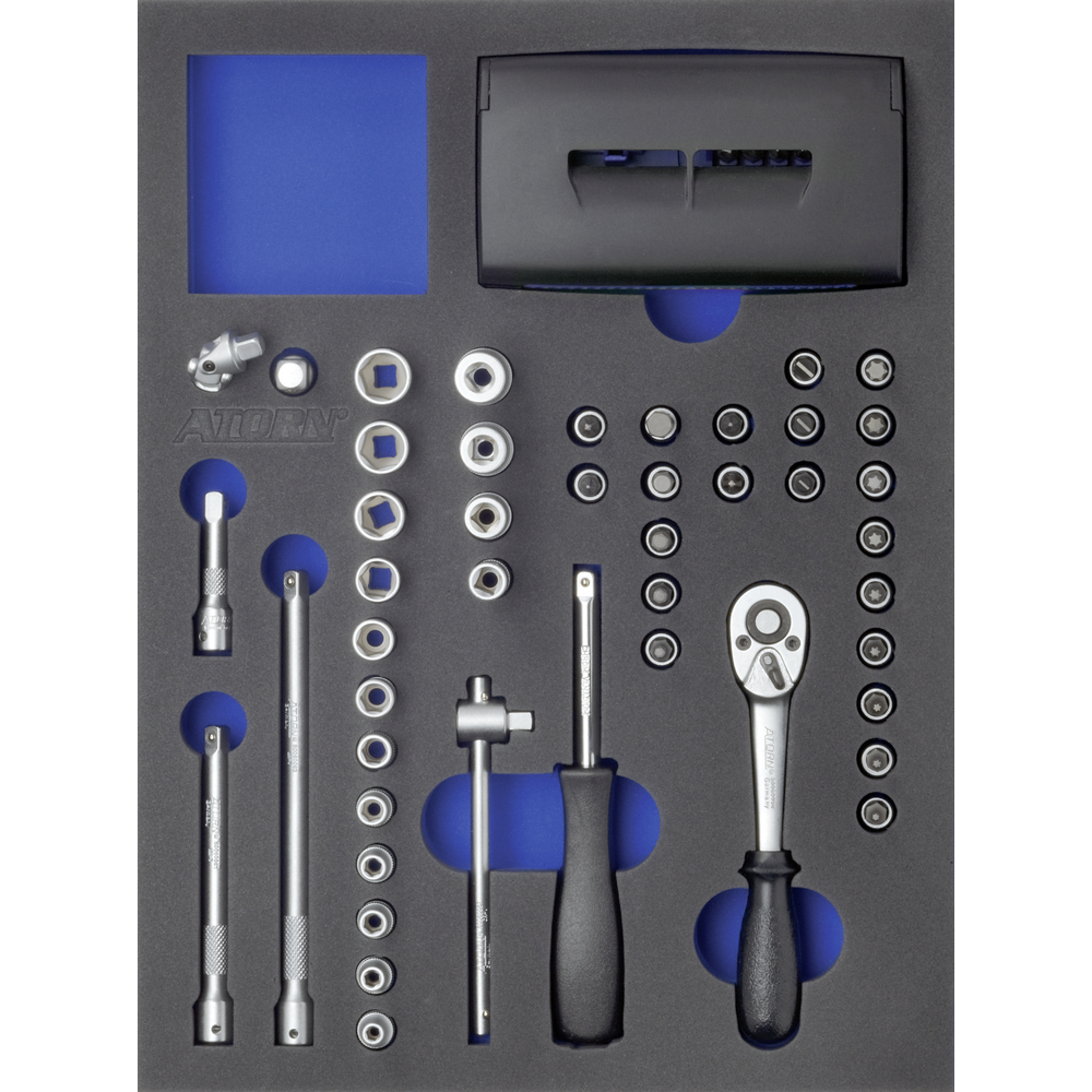 Modular hard-foam inlay, socket set 1/4" 45-piece
